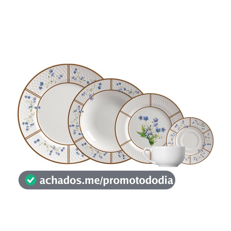 Aparelho de Jantar e Chá 20 Peças Alleanza Redondo Cerâmica Faiança Branco e Marrom Heritage