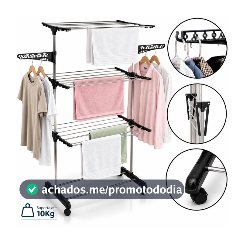 Varal De Chão Vertical Para Roupas 3 Andares Dobrável Portátil Grande - KONTUZ - Varal de Chão - Magazine Dgbrpromo