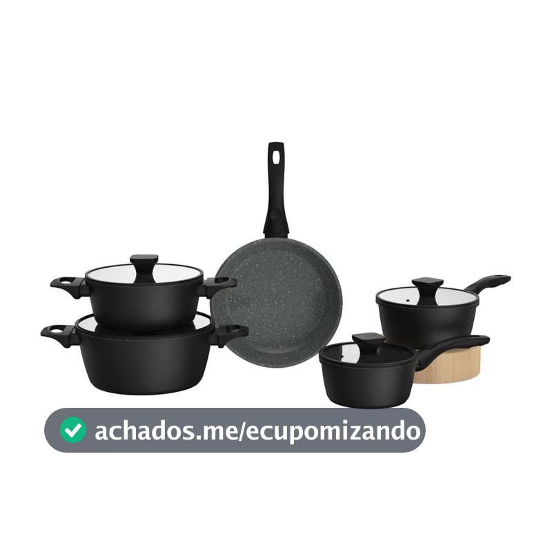 Jogo de Panelas Brinox Revestimento Cerâmico de Alumínio Preto Indução 5 Peças Stone