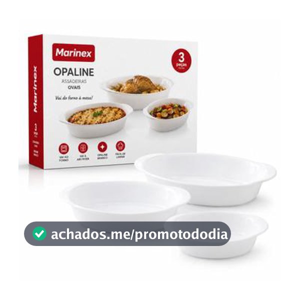 Jogo 3 Assadeiras de Vidro Oval Opaline Branca Nadir