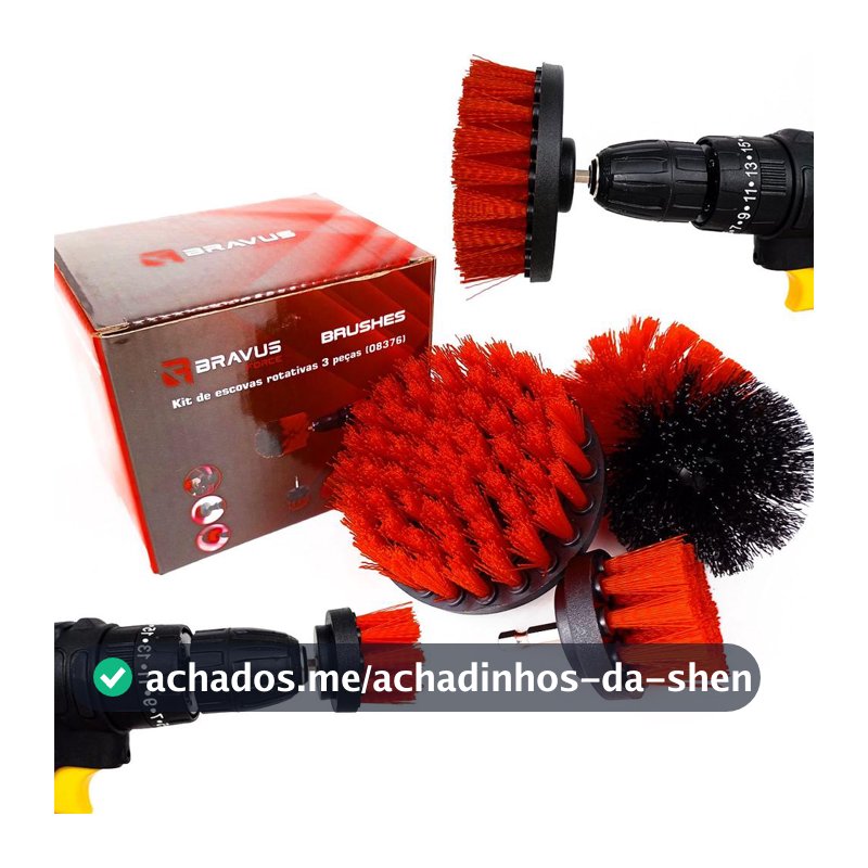 Kit Jogo de Escovas Rotativas 3 Peças Bravus Force para Furadeira e Parafusadeira com Encaixe 1/4