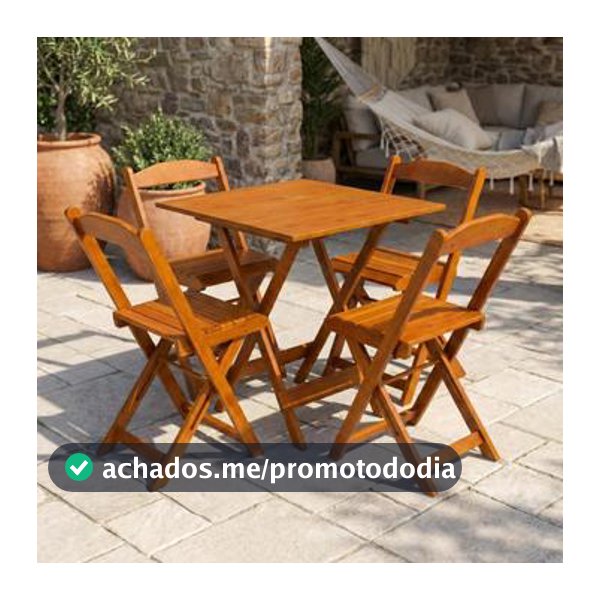 Conjunto Mesa Dobrável Área Externa 70x70cm com 4 Cadeiras Madeira Maciça Mel Marrom - MÓVEIS 4I - Conjunto de Mesa e Cadeiras para Jardim - Magazine Moniqueglima