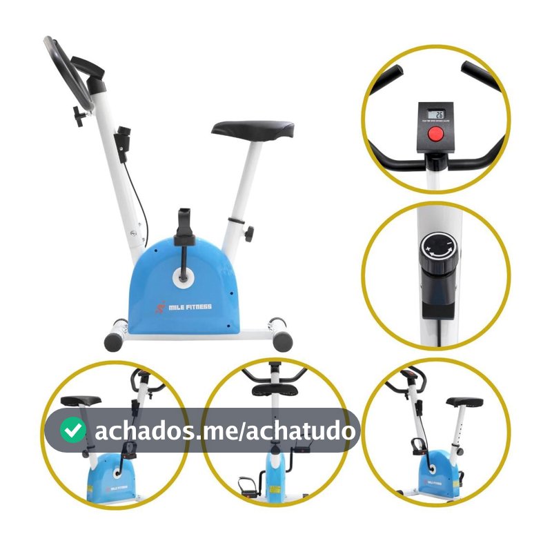 Bicicleta Ergométrica Vertical Fit 3.0 Pro Mile Fitness Azul Exercício em Casa Monitor de Desempenho Silenciosa Confortável Suporta até 120 kg