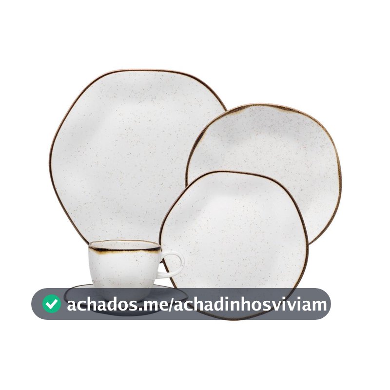 Aparelho de Jantar Chá 20 Peças Oxford Redondo Porcelana Branco e Marrom Maresia