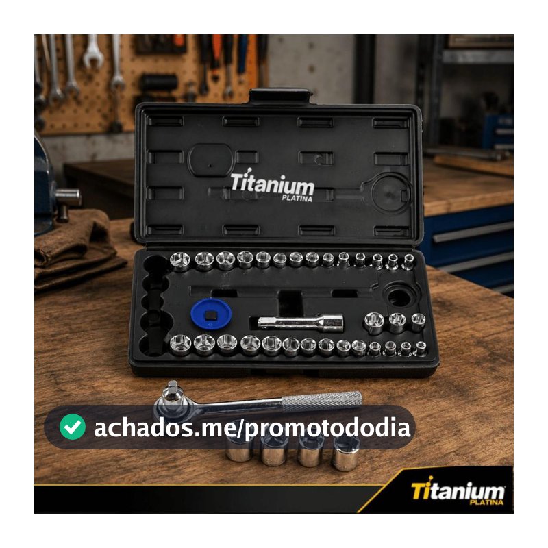 Jogo de Soquetes Sextavados 40 Peças 1/4 e 3/8 Titanium Platina com Catraca e Maleta - Jogo de Soquete - Magazine Eieutil