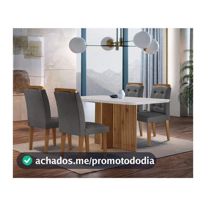 Sala de Jantar Mesa Olímpia 120CM MDF Canto Copo com 4 Cadeiras Carol Moderna
