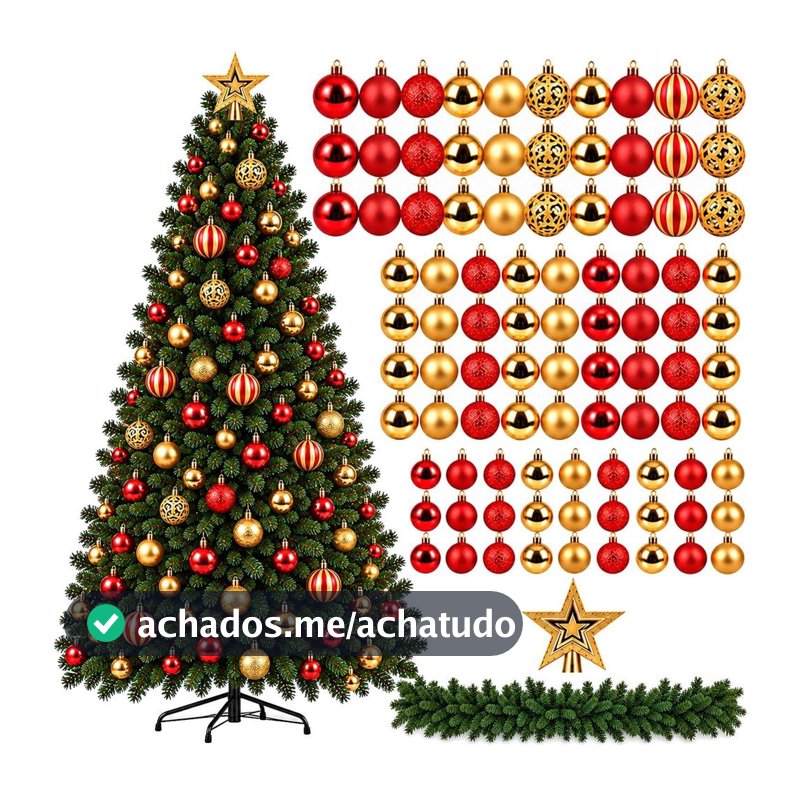 Arvore De Natal Decorada 2,10 Metros 860 Galhos 100 Bolas Estrela Verde Modelo Luxo 210cm Enfeitada