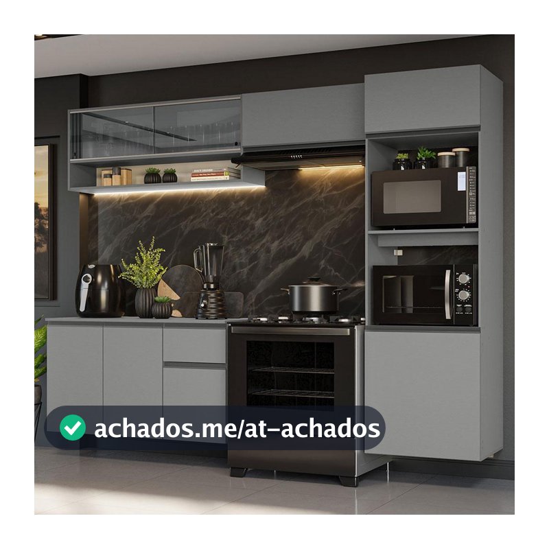 Armário de Cozinha Completa Suspenso 260cm Cinza Nice Madesa 10