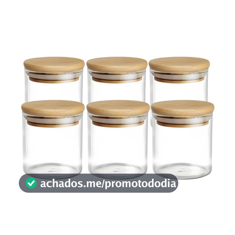 Kit 6 Potes Herméticos de Vidro com Tampa de Bambu 200ml - CLICK HOUSE - Pote