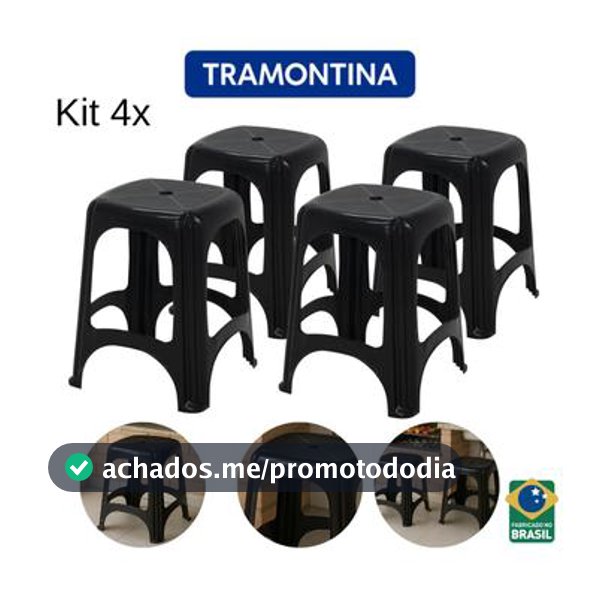 Jogo 4 PeÇas Banqueta Niteroi Preta Plastico Tramontina