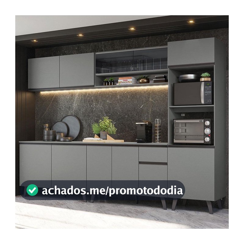 Armário de Cozinha Completa 300cm Cinza Nice Madesa 01