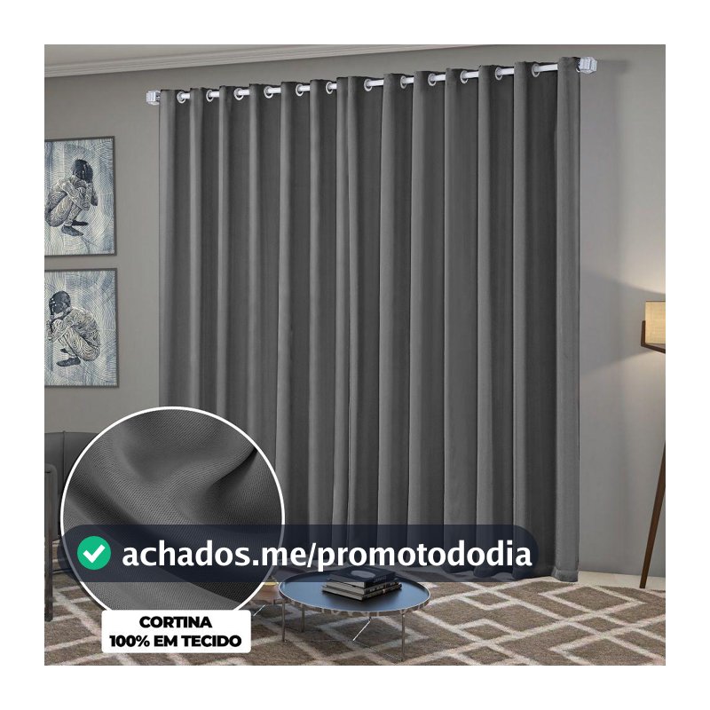 Cortina Solaris Blackout de Tecido 4m x 2,50m com Ilhós Cromado