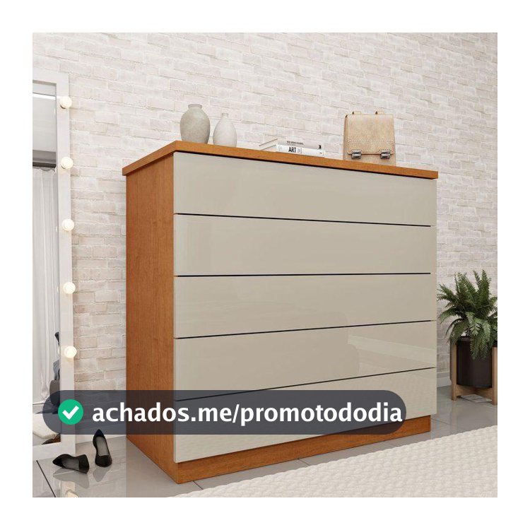 Cômoda 5 Gavetas 86cm Premium Bege/Cinamomo/Off White