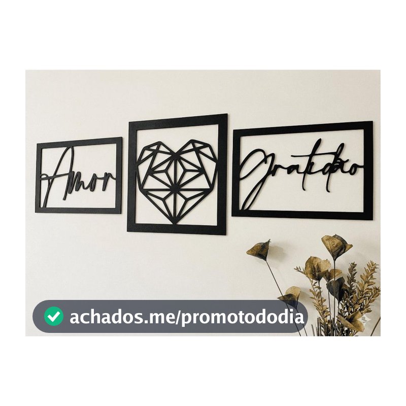 Kit 3 Quadros Decorativos Mosaico Trio Amor Gratidão Coração Frase Sala Quarto Presente MDF - Mymdf - Quadro Decorativo - Magazine Axadinhos99