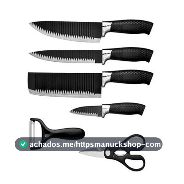 Kit Conjunto Jogo De Facas Antianderente Kit 6 Peças Chef Cozinha Aço Inoxidável Churrasco