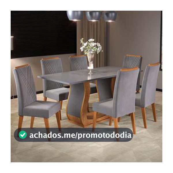 Mesa de Jantar 6 Lugares Corsa Mel/Cinza/Grafite - Viero Móveis