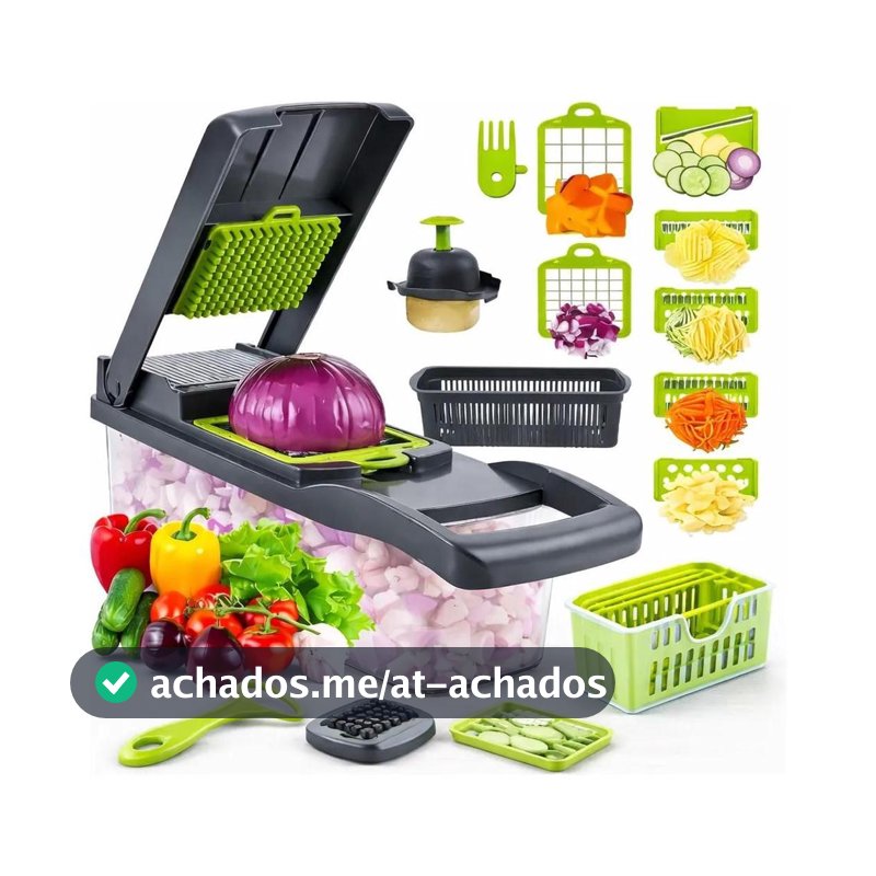 Cortador Fatiador Ralador Desfiador 14 Peças Multifuncional Manual para Legumes, Frutas, Alho, Cebola, Batata e Alimentos