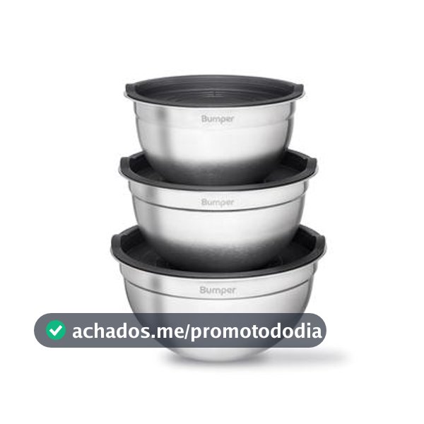 Conjunto de 3 Bowls Bumper em Inox com Tampa Hermética  Kit Tigelas Multiuso Cozinha - Bumper Magazine - Tigela