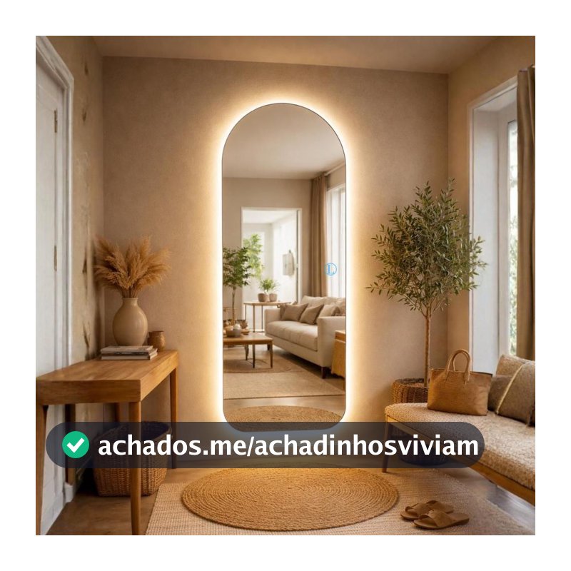 Espelho Lopazzi Com Led Grande Oval com Base Reta 150x40 Corpo Inteiro 3 tons de led
