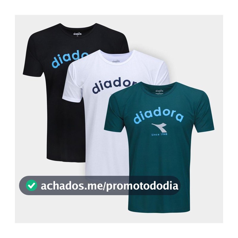 Kit Camiseta Diadora Com 3 Peças Logo Masculino