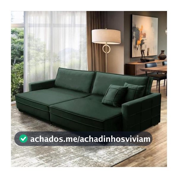 Sofa Cama Retratil E Reclinavel 210m COM Molas Karen Veludo Verde Adonai Estofados