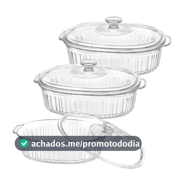 Kit 2 Travessa Assadeira Redonda Vidro Com Tampa 2,8l Forno