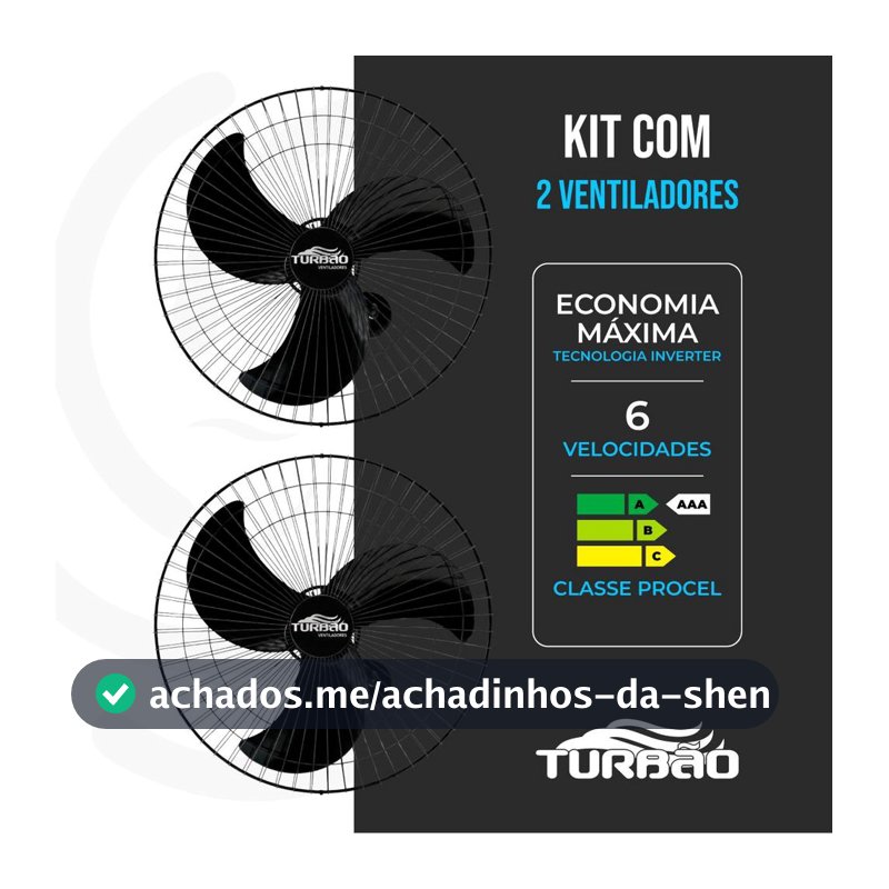 Kit 2 Ventiladores de Parede 60cm Turbo 200W Bivolt Alta Potência e Grande Vazão de Ar - Turbão - Ventilador - Magazine Sacafarelli