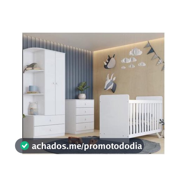 Quarto de Bebê Completo com Guarda-roupa Berço e Cômoda Henn Labirinto Branco