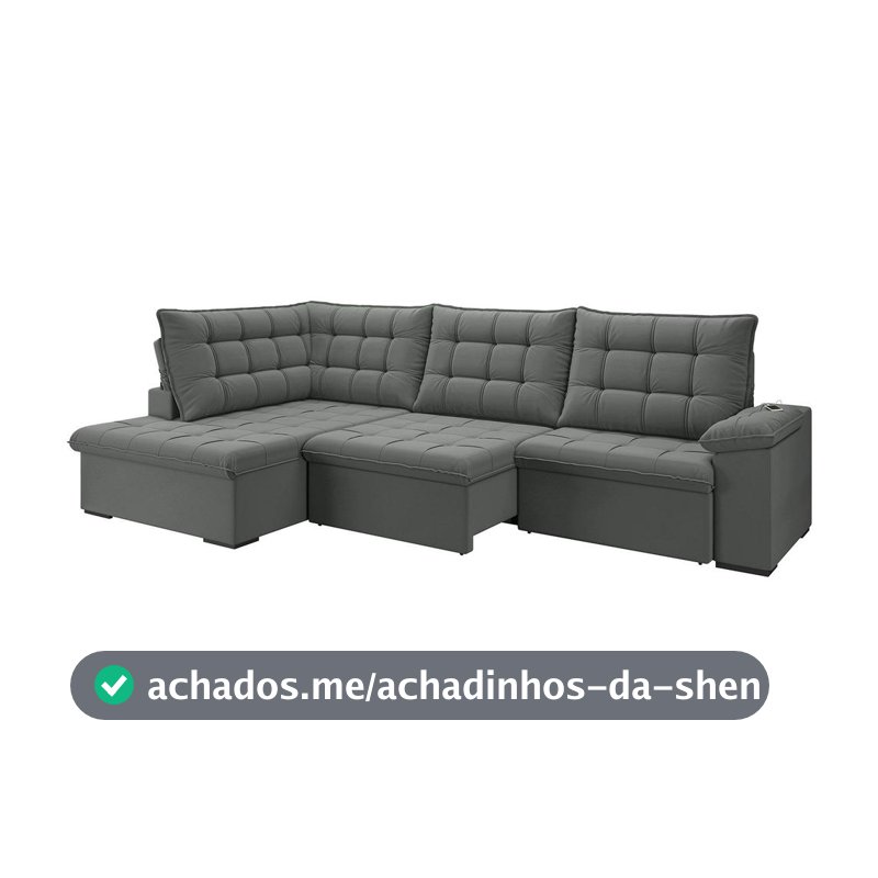 Sofá de Canto 6 Lugares Retrátil Reclinável Suede Veludo Dallas Flexforma Estofados