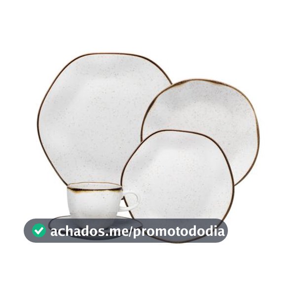 Aparelho de Jantar Chá 20 Peças Oxford Redondo Porcelana Branco e Marrom Maresia