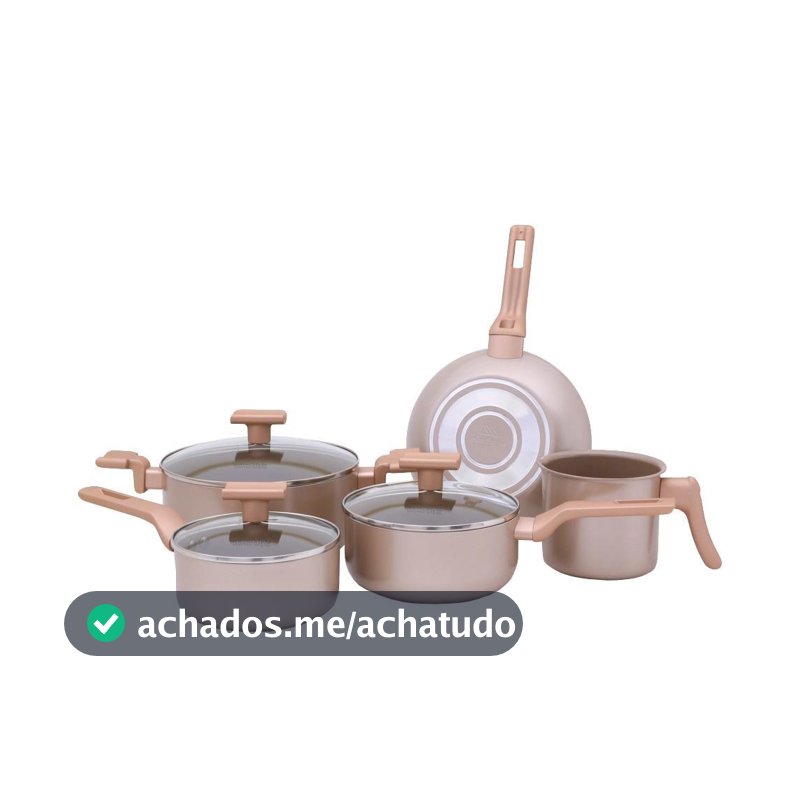 Conjunto 5 Panelas Sartin Cook Champanhe Cerâmica Antiaderente 8118