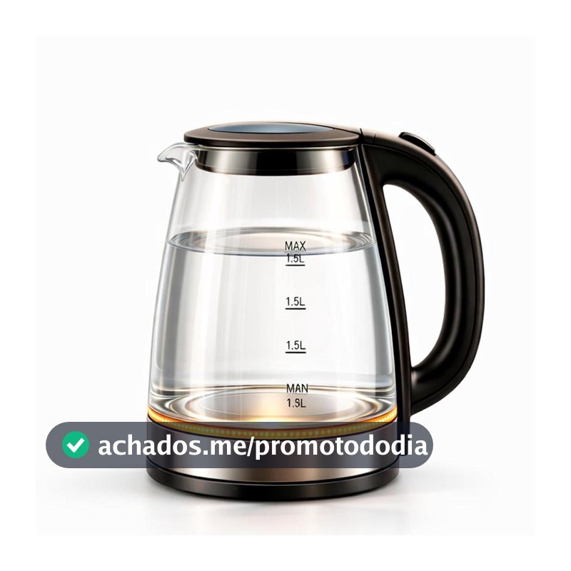 Chaleira Elétrica de Vidro 1,8L com LED Azul e Base Inox Durável