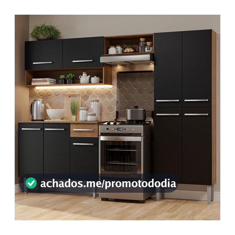 Armário de Cozinha Compacta Rustic/Preto Emilly Pop Madesa XA