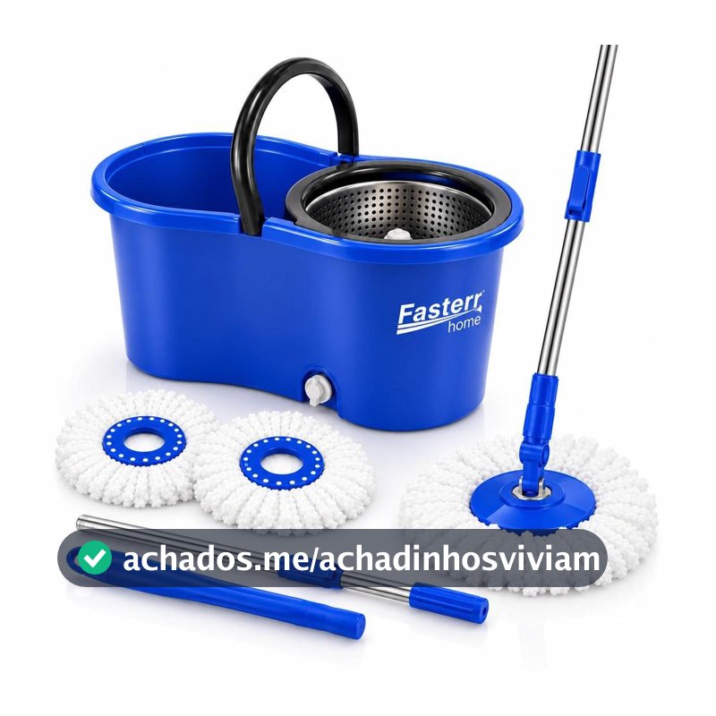 Balde Mop Esfregao Giratório 360º 13L Centrifuga Inox Com 2 Refis Fasterr