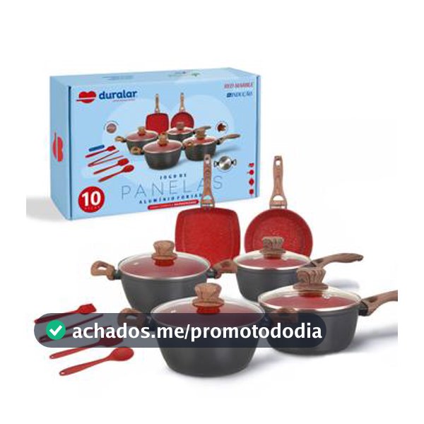 Jogo de Panela Cerâmica Antiaderente Indução 10 Pçs Fogão Cooktop Vermelho Duralar