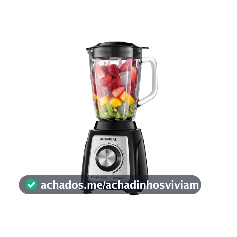 Liquidificador Mondial Turbo Glass L-1400 GI Copo de Vidro 12 Velocidades 1400W  Preto/Inox