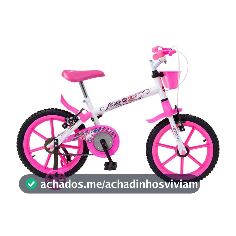 Bicicleta Infantil Aro 16 Track Bikes PINKY WR Branca e Rosa com Rodinhas e Cesta Freio V-Brake