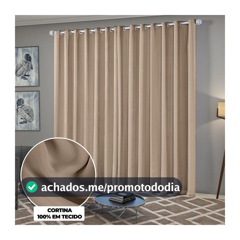 Cortina Blackout Blecaute Quarto Sala em Tecido 2,20m x 1,30m Ilhos Cromado Solaris