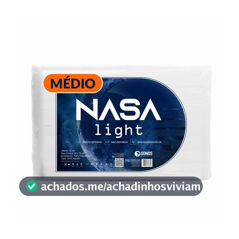 Travesseiro Sonos Nasa Light Médio 12cm De Altura - Travesseiro Comum - Magazine Vistore