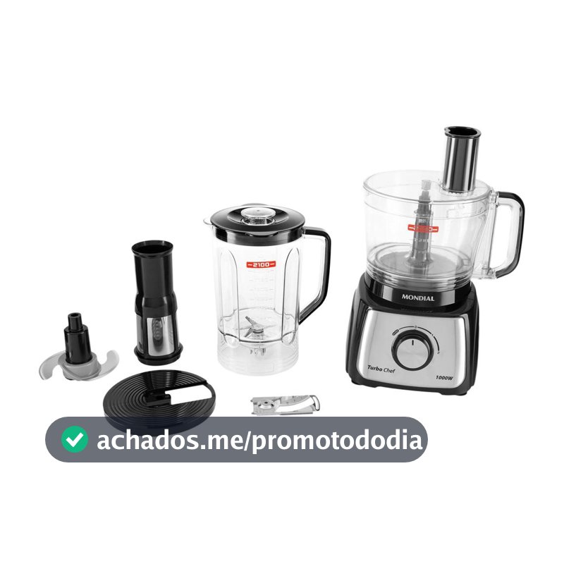 Multiprocessador de Alimentos Mondial Preto - Turbo Chef MPN-01-B 5 Funções 1000W - Processador de Alimentos