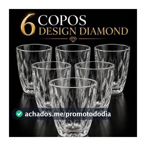 Jogo de Copos Diamante 300ml em Vidro Grosso Transparente  Kit com 6 Unidades