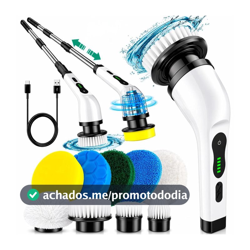 Escova Elétrica Giratória 9 em 1 com Kit Completo de Limpeza Profunda