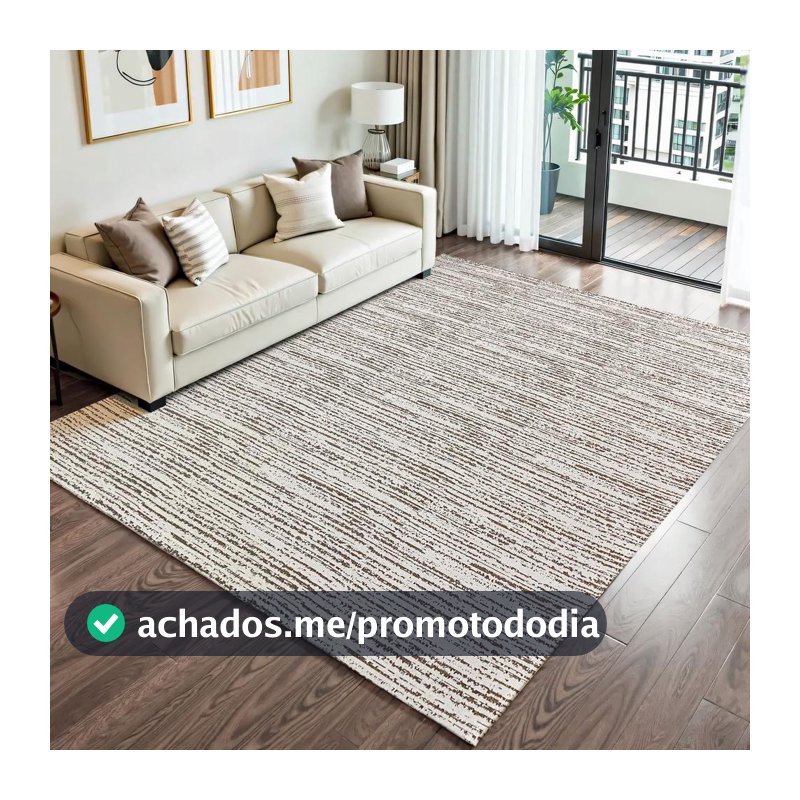 Tapete para Sala Quarto Rústico 2,00m x 3,00m Grande Antiderrapante Decoração Boho Bege Mesclado Cru Caramelo Artesanal de Tear Jacquard