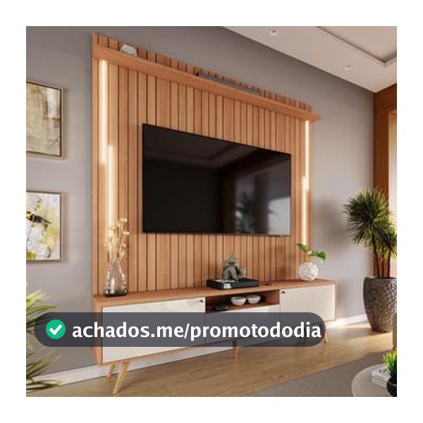 Rack Com Painel Sevilla Led Efeito Ripado 3d Para Tv Até 70 Polegadas 183cm Jequitibá/Off White Perolizado - Movelove - Rack com Painel - Magazine Graah