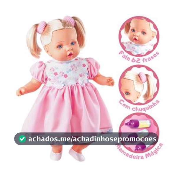 Boneca Angelina Grande Fala 62 Frases Com Mamadeira Mágica Infantil Menina - Milk Brinquedos - Bonecas
