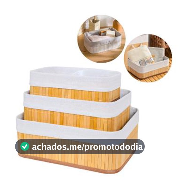 Kit 3 Cestos Organizadores de Bambu Multiuso com Forro - KONTUZ - Caixas e Cestos - Magazine Lojinhadalluh