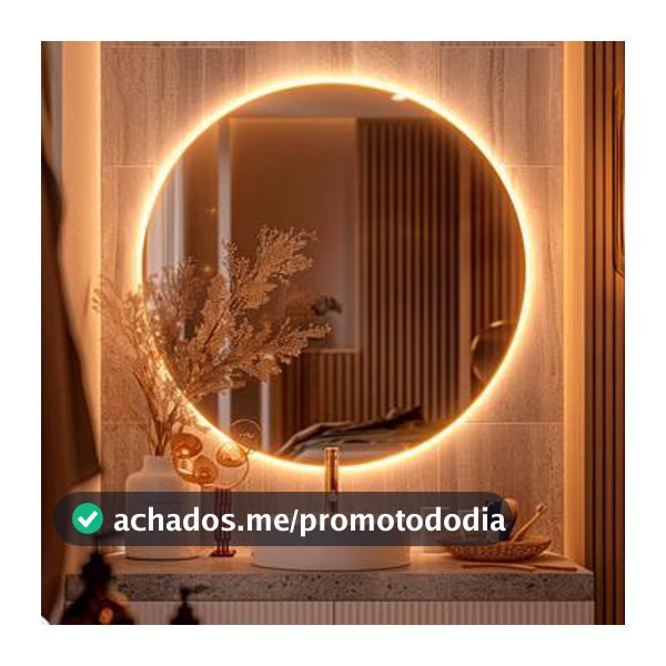 Espelho Decorativo Redondo para Escritório Sala Quarto Banheiro com Led 60cm Suporte