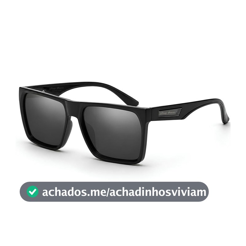 Óculos De Sol Masculino Polarizado Proteção UV400 Formato Quadrado Cor Preto Fosco Alta Qualidade Uso Casual Dia a Dia Original Village Heaven 1415