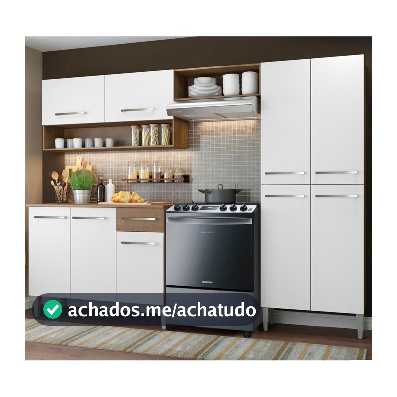 Armário de Cozinha Completa com Armário e Balcão 229cm Emilly Madesa
