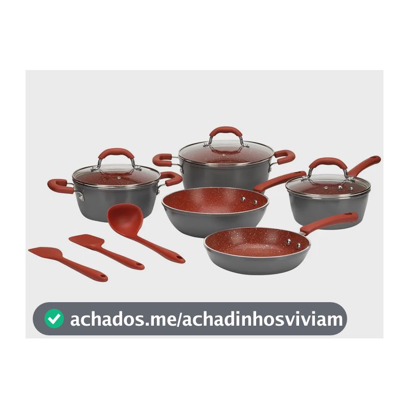 Jogo de Panelas Brinox Revestimento Cerâmico de Alumínio Vermelho e Cinza 8 Peças Ceramic Life Select